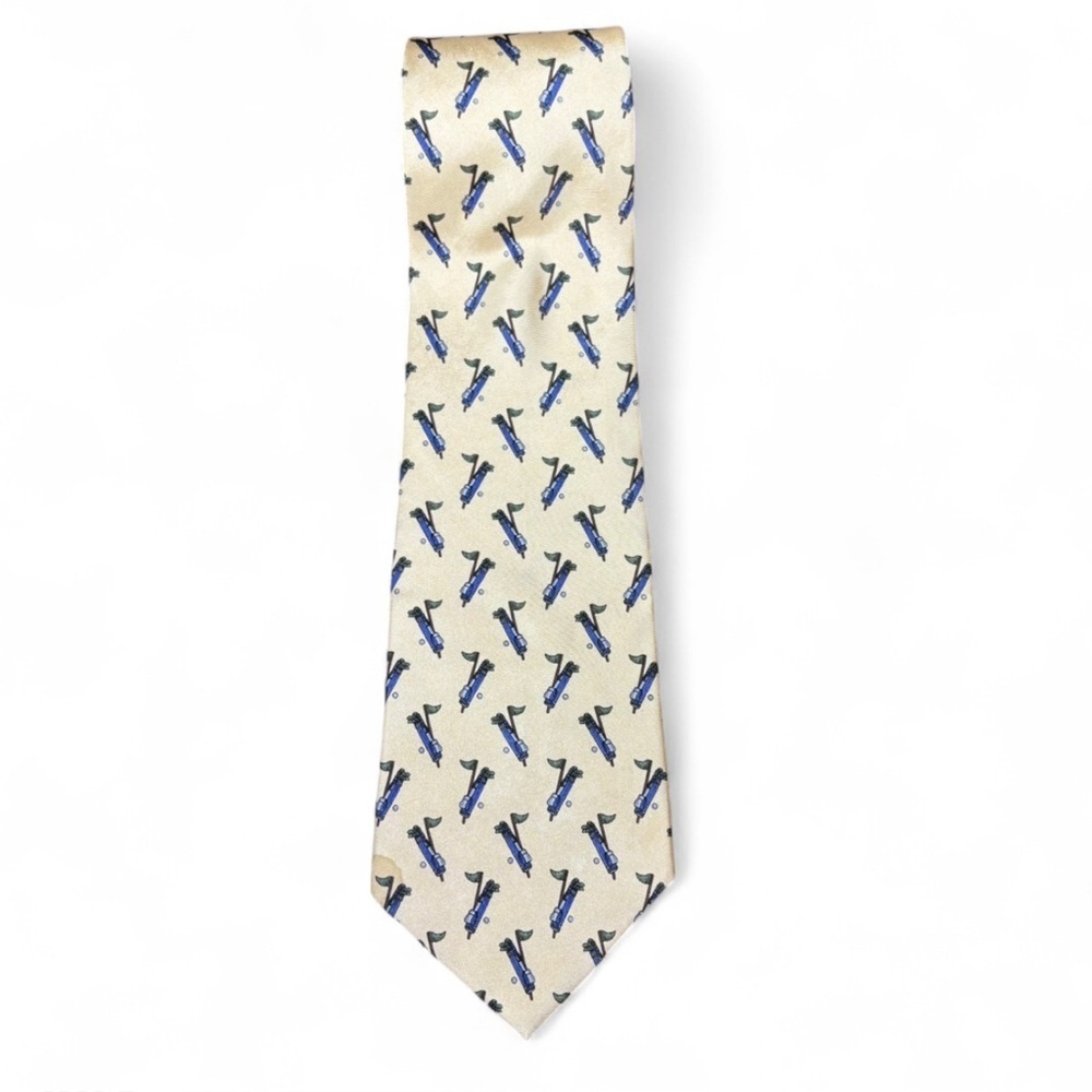 Lord & Taylor Silk Golf Tie ⛳️ Yellow Golf Print Necktie Men’s Vintage